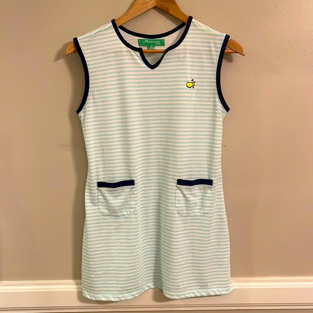 Masters kids aqua striiped dress with navy trend size extra-large 12 to 14 golf